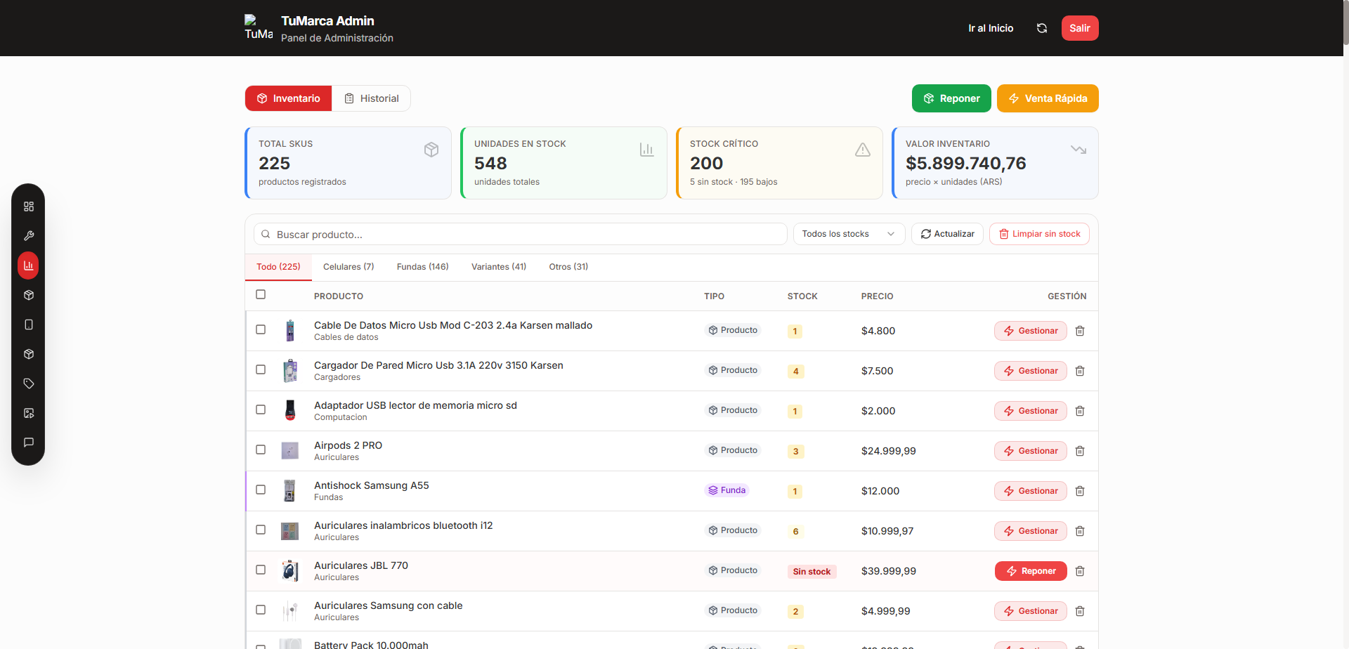 TechStore — Panel de control